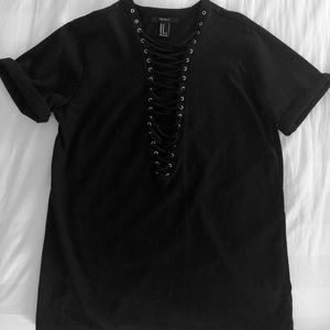 Forever 21 Black plunging lace up tee